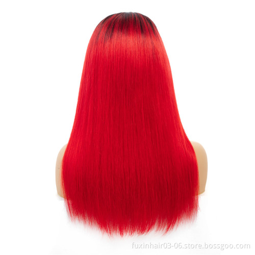 Wholesale Raw Virgin Unprocessed Human Hair Root 1B Red Color Human Hair Lace Front Wig